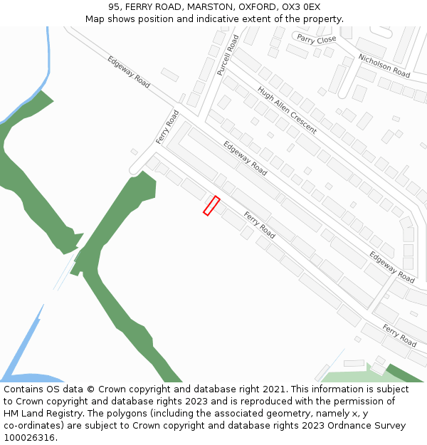 95, FERRY ROAD, MARSTON, OXFORD, OX3 0EX: Location map and indicative extent of plot