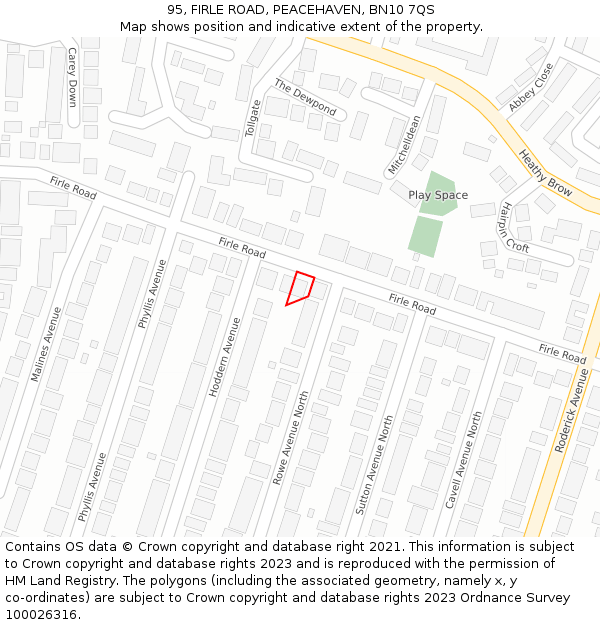 95, FIRLE ROAD, PEACEHAVEN, BN10 7QS: Location map and indicative extent of plot