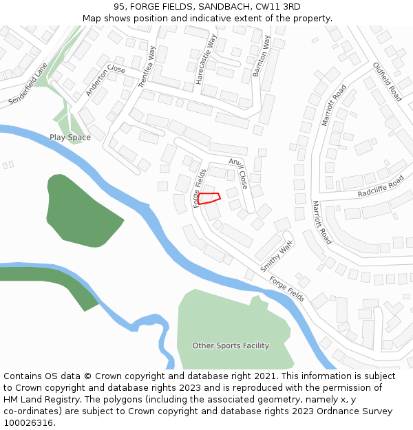 95, FORGE FIELDS, SANDBACH, CW11 3RD: Location map and indicative extent of plot
