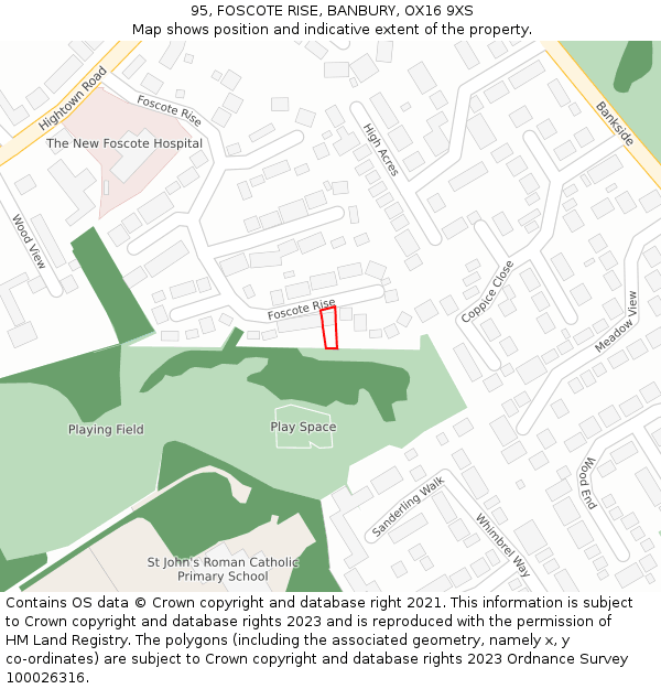 95, FOSCOTE RISE, BANBURY, OX16 9XS: Location map and indicative extent of plot