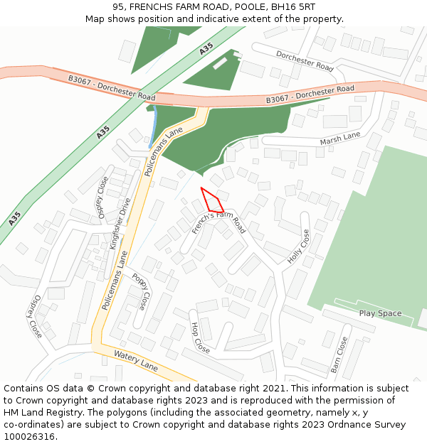 95, FRENCHS FARM ROAD, POOLE, BH16 5RT: Location map and indicative extent of plot