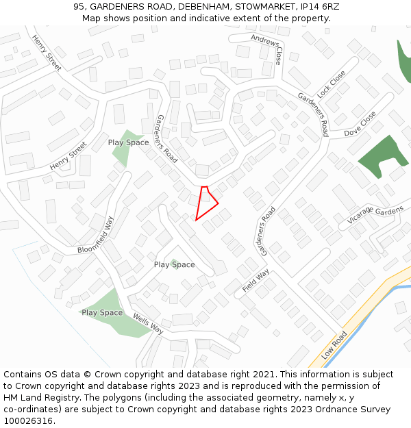 95, GARDENERS ROAD, DEBENHAM, STOWMARKET, IP14 6RZ: Location map and indicative extent of plot