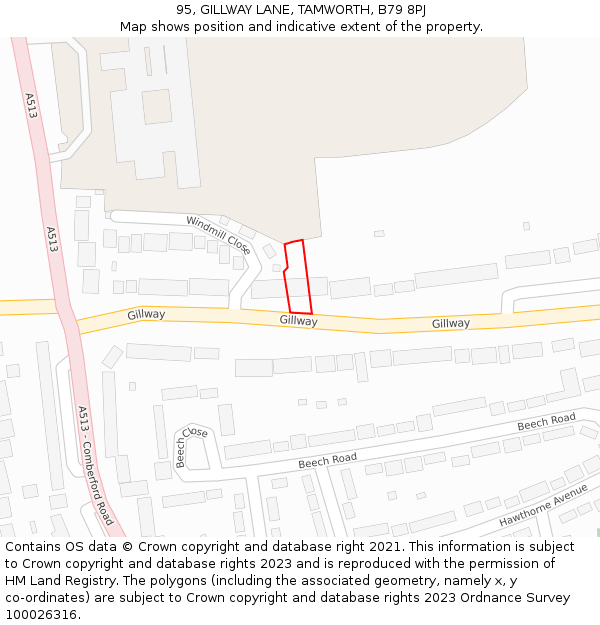 95, GILLWAY LANE, TAMWORTH, B79 8PJ: Location map and indicative extent of plot