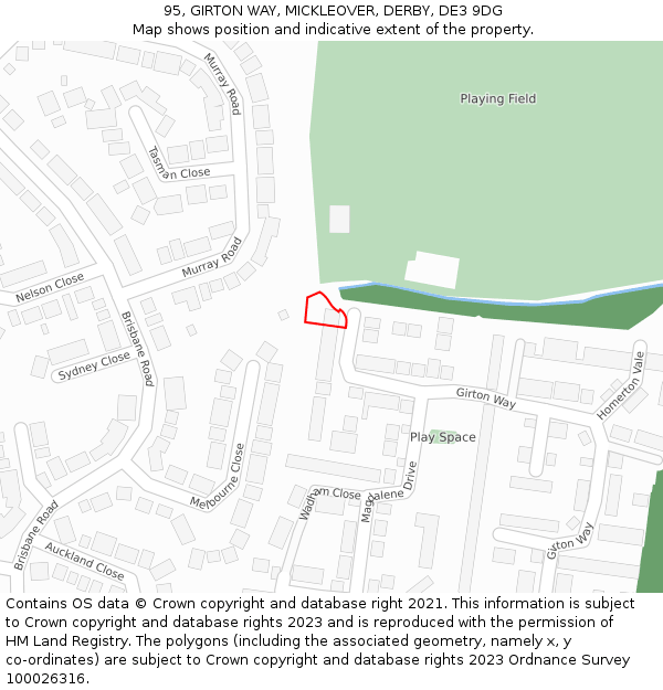 95, GIRTON WAY, MICKLEOVER, DERBY, DE3 9DG: Location map and indicative extent of plot