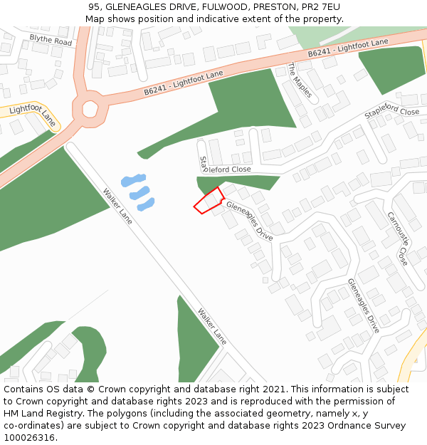 95, GLENEAGLES DRIVE, FULWOOD, PRESTON, PR2 7EU: Location map and indicative extent of plot