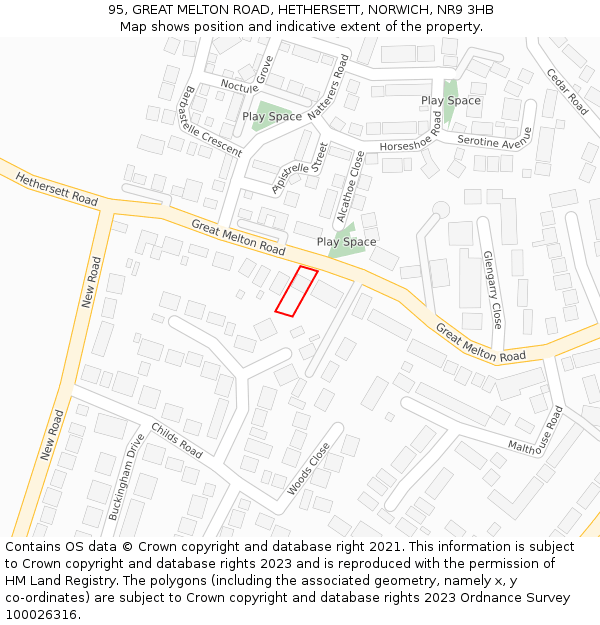 95, GREAT MELTON ROAD, HETHERSETT, NORWICH, NR9 3HB: Location map and indicative extent of plot