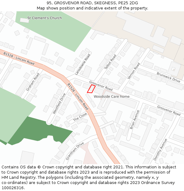 95, GROSVENOR ROAD, SKEGNESS, PE25 2DG: Location map and indicative extent of plot