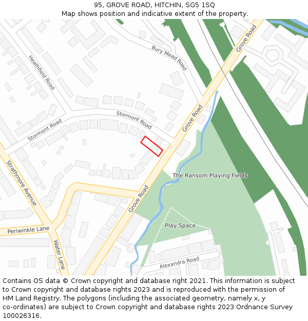 95, GROVE ROAD, HITCHIN, SG5 1SQ: Location map and indicative extent of plot