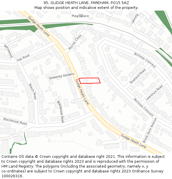 95, GUDGE HEATH LANE, FAREHAM, PO15 5AZ: Location map and indicative extent of plot