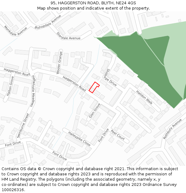 95, HAGGERSTON ROAD, BLYTH, NE24 4GS: Location map and indicative extent of plot