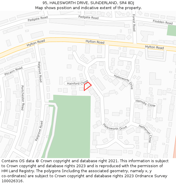 95, HALESWORTH DRIVE, SUNDERLAND, SR4 8DJ: Location map and indicative extent of plot