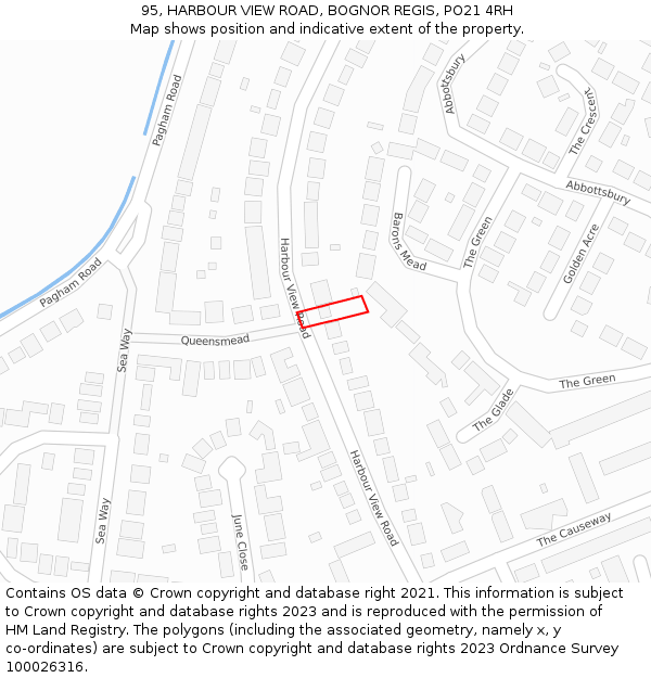 95, HARBOUR VIEW ROAD, BOGNOR REGIS, PO21 4RH: Location map and indicative extent of plot