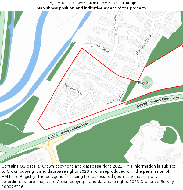 95, HARCOURT WAY, NORTHAMPTON, NN4 8JR: Location map and indicative extent of plot