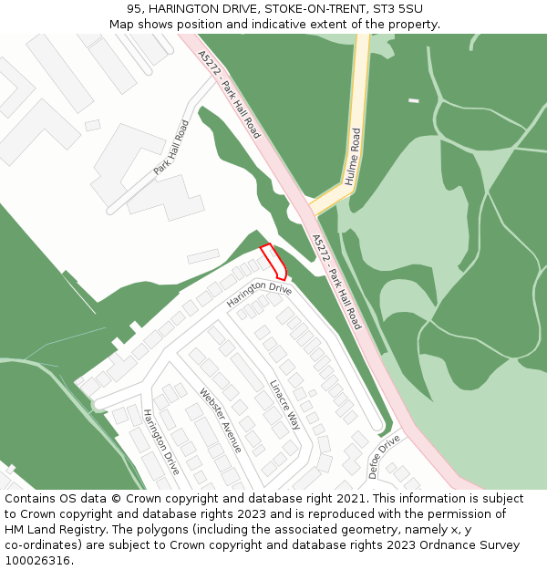 95, HARINGTON DRIVE, STOKE-ON-TRENT, ST3 5SU: Location map and indicative extent of plot