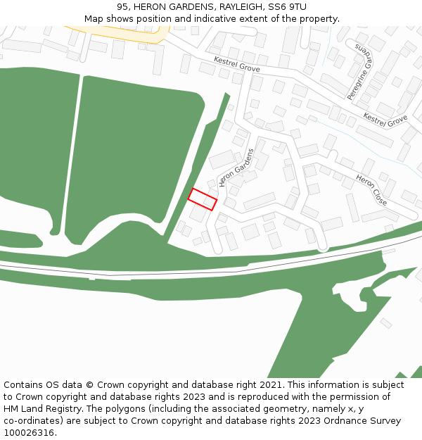 95, HERON GARDENS, RAYLEIGH, SS6 9TU: Location map and indicative extent of plot