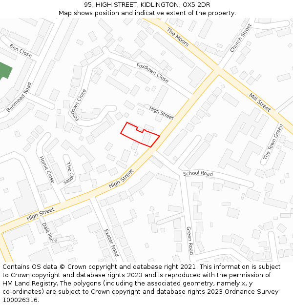 95, HIGH STREET, KIDLINGTON, OX5 2DR: Location map and indicative extent of plot