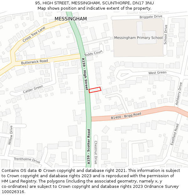 95, HIGH STREET, MESSINGHAM, SCUNTHORPE, DN17 3NU: Location map and indicative extent of plot