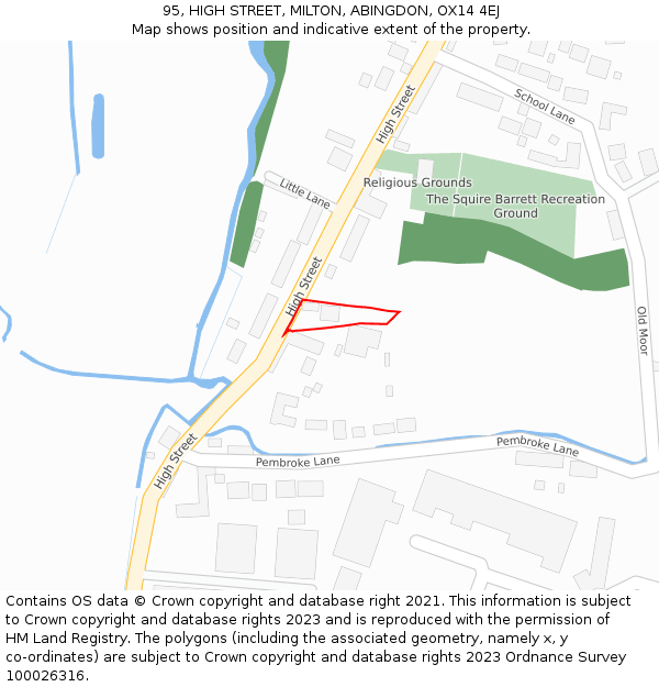 95, HIGH STREET, MILTON, ABINGDON, OX14 4EJ: Location map and indicative extent of plot