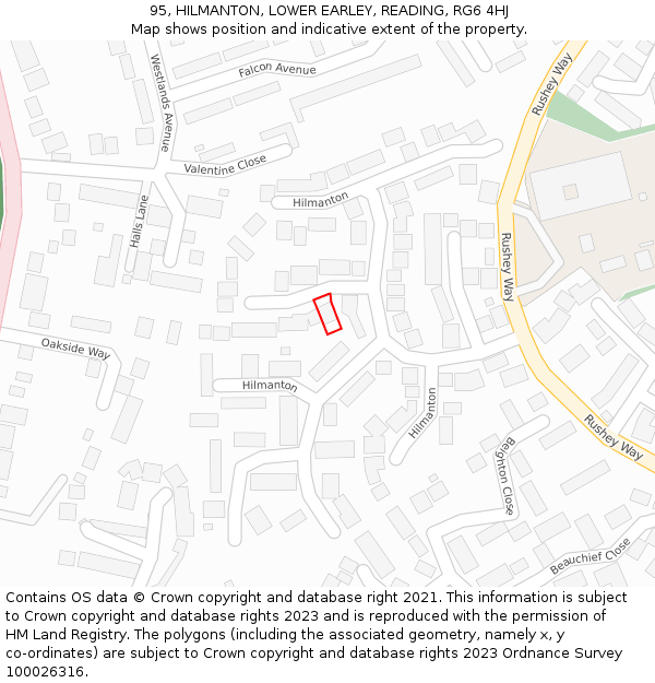 95, HILMANTON, LOWER EARLEY, READING, RG6 4HJ: Location map and indicative extent of plot