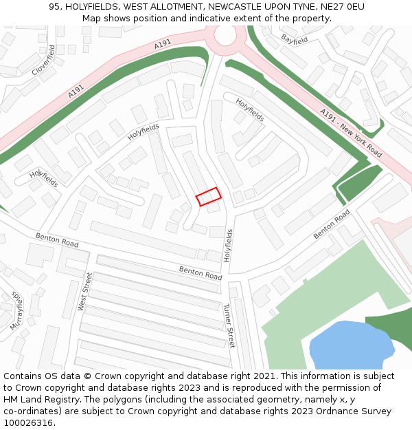 95, HOLYFIELDS, WEST ALLOTMENT, NEWCASTLE UPON TYNE, NE27 0EU: Location map and indicative extent of plot