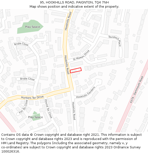 95, HOOKHILLS ROAD, PAIGNTON, TQ4 7NH: Location map and indicative extent of plot