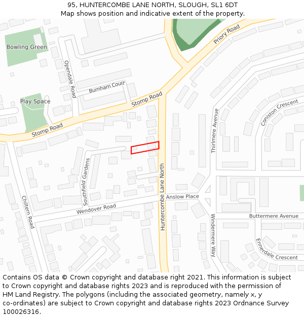 95, HUNTERCOMBE LANE NORTH, SLOUGH, SL1 6DT: Location map and indicative extent of plot