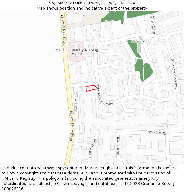 95, JAMES ATKINSON WAY, CREWE, CW1 3NX: Location map and indicative extent of plot