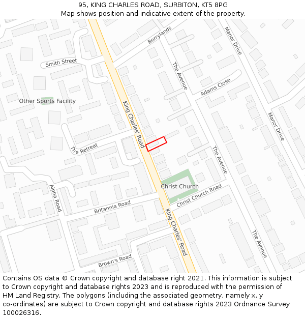 95, KING CHARLES ROAD, SURBITON, KT5 8PG: Location map and indicative extent of plot