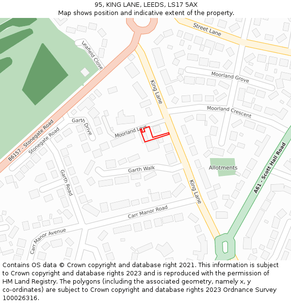 95, KING LANE, LEEDS, LS17 5AX: Location map and indicative extent of plot