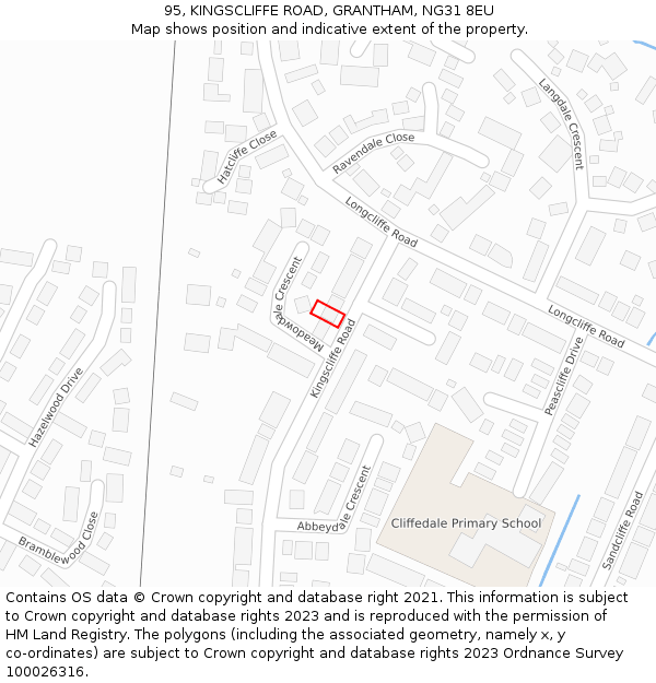 95, KINGSCLIFFE ROAD, GRANTHAM, NG31 8EU: Location map and indicative extent of plot