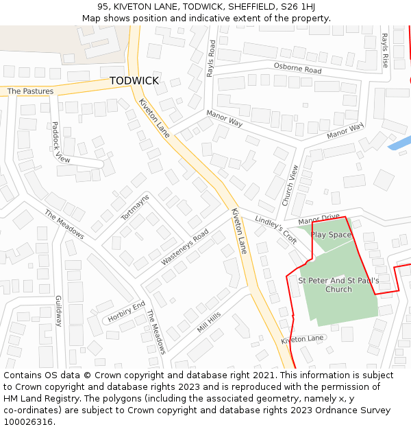 95, KIVETON LANE, TODWICK, SHEFFIELD, S26 1HJ: Location map and indicative extent of plot
