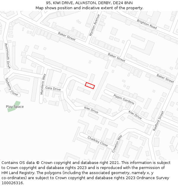 95, KIWI DRIVE, ALVASTON, DERBY, DE24 8NN: Location map and indicative extent of plot