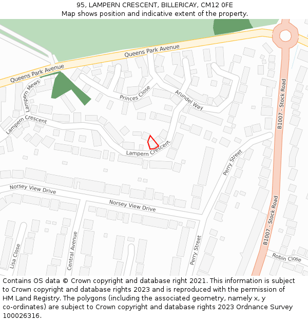 95, LAMPERN CRESCENT, BILLERICAY, CM12 0FE: Location map and indicative extent of plot