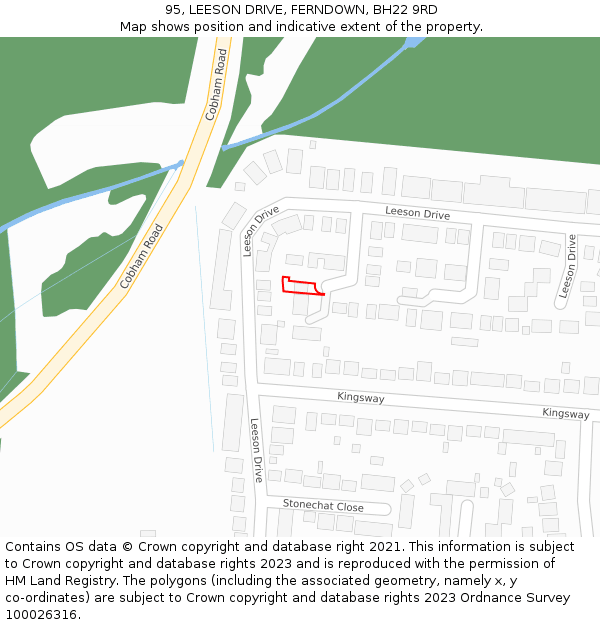 95, LEESON DRIVE, FERNDOWN, BH22 9RD: Location map and indicative extent of plot