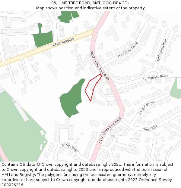 95, LIME TREE ROAD, MATLOCK, DE4 3DU: Location map and indicative extent of plot