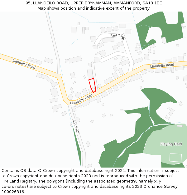 95, LLANDEILO ROAD, UPPER BRYNAMMAN, AMMANFORD, SA18 1BE: Location map and indicative extent of plot