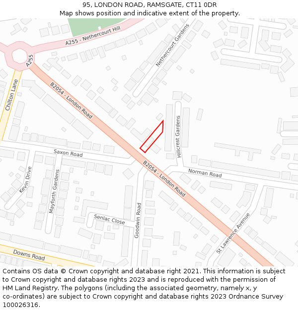 95, LONDON ROAD, RAMSGATE, CT11 0DR: Location map and indicative extent of plot