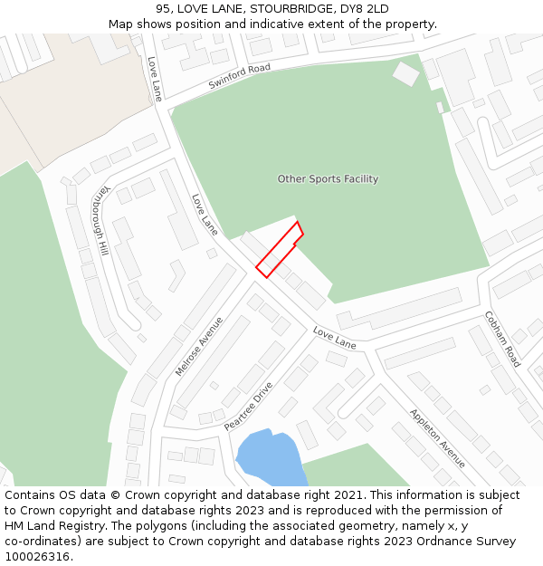 95, LOVE LANE, STOURBRIDGE, DY8 2LD: Location map and indicative extent of plot