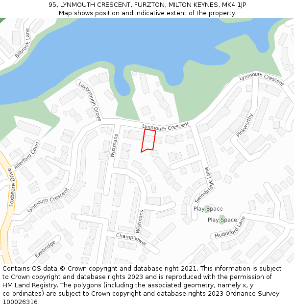 95, LYNMOUTH CRESCENT, FURZTON, MILTON KEYNES, MK4 1JP: Location map and indicative extent of plot