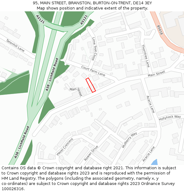 95, MAIN STREET, BRANSTON, BURTON-ON-TRENT, DE14 3EY: Location map and indicative extent of plot