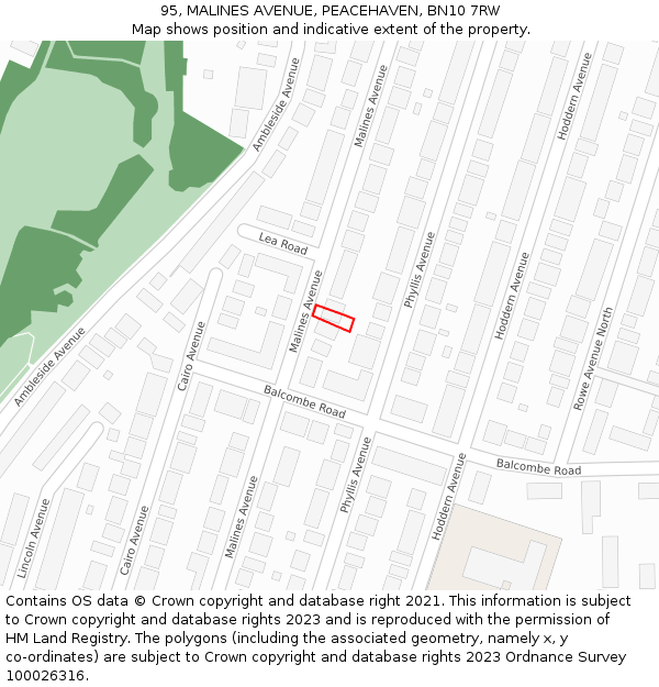 95, MALINES AVENUE, PEACEHAVEN, BN10 7RW: Location map and indicative extent of plot