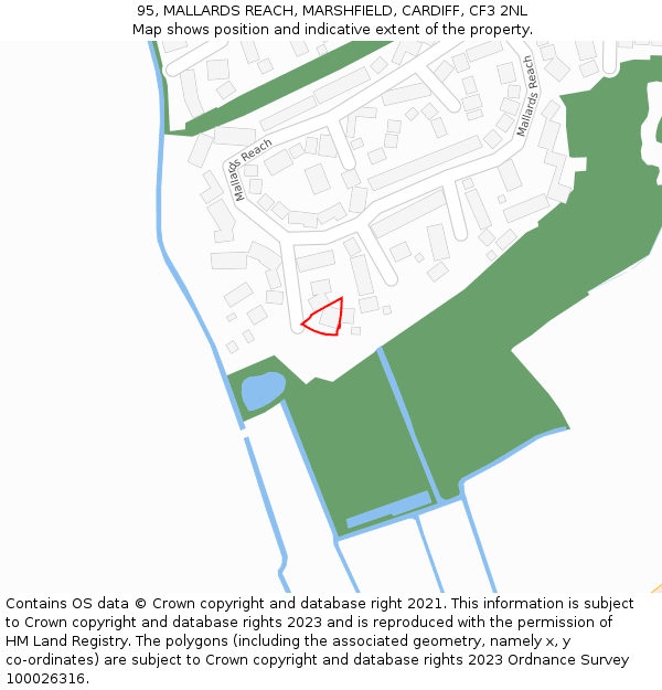 95, MALLARDS REACH, MARSHFIELD, CARDIFF, CF3 2NL: Location map and indicative extent of plot