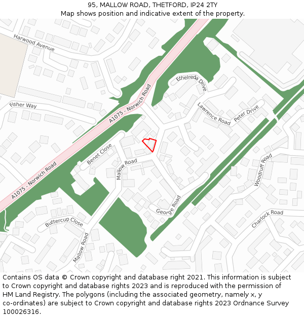 95, MALLOW ROAD, THETFORD, IP24 2TY: Location map and indicative extent of plot