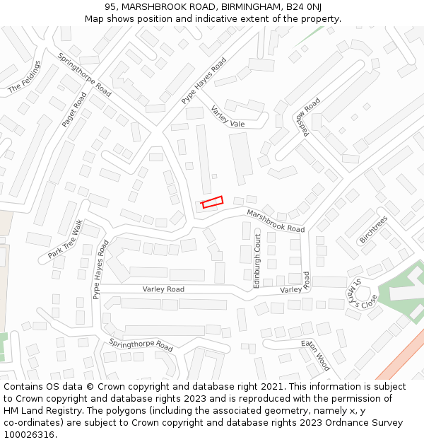 95, MARSHBROOK ROAD, BIRMINGHAM, B24 0NJ: Location map and indicative extent of plot