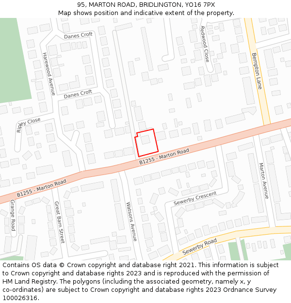 95, MARTON ROAD, BRIDLINGTON, YO16 7PX: Location map and indicative extent of plot