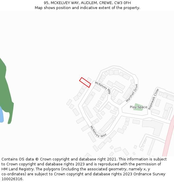 95, MCKELVEY WAY, AUDLEM, CREWE, CW3 0FH: Location map and indicative extent of plot