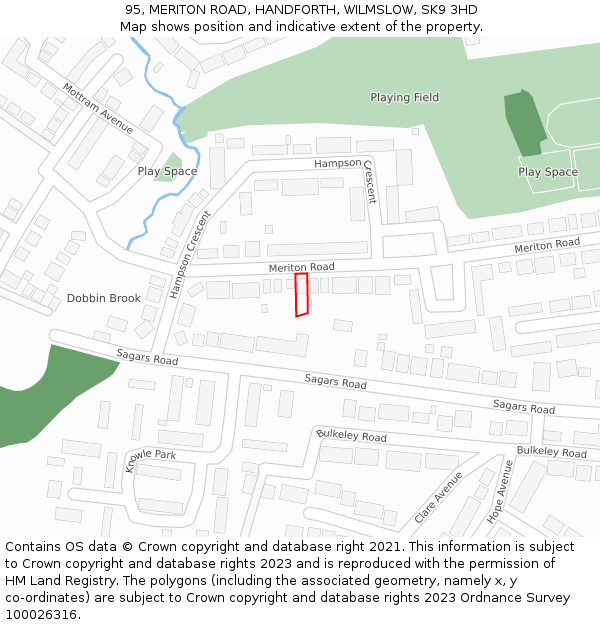 95, MERITON ROAD, HANDFORTH, WILMSLOW, SK9 3HD: Location map and indicative extent of plot
