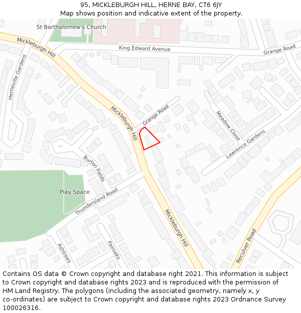 95, MICKLEBURGH HILL, HERNE BAY, CT6 6JY: Location map and indicative extent of plot