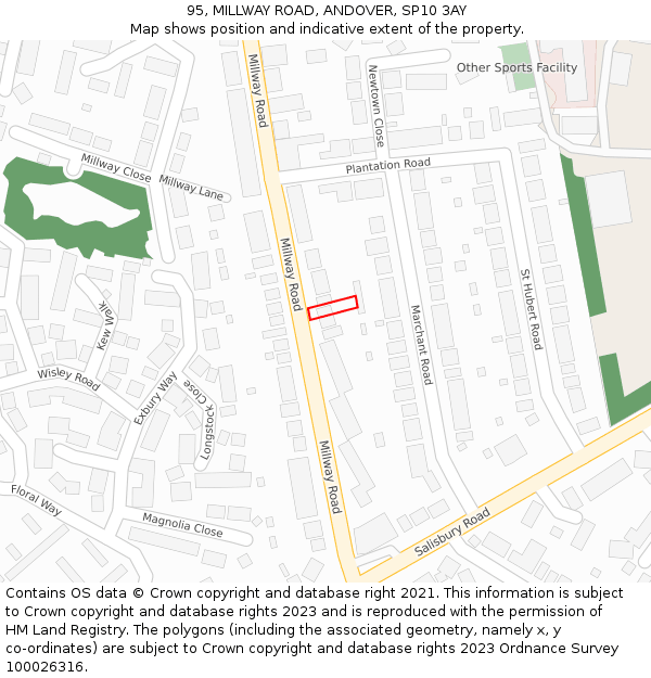 95, MILLWAY ROAD, ANDOVER, SP10 3AY: Location map and indicative extent of plot