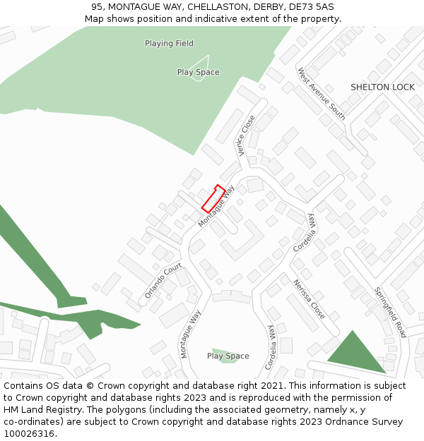 95, MONTAGUE WAY, CHELLASTON, DERBY, DE73 5AS: Location map and indicative extent of plot